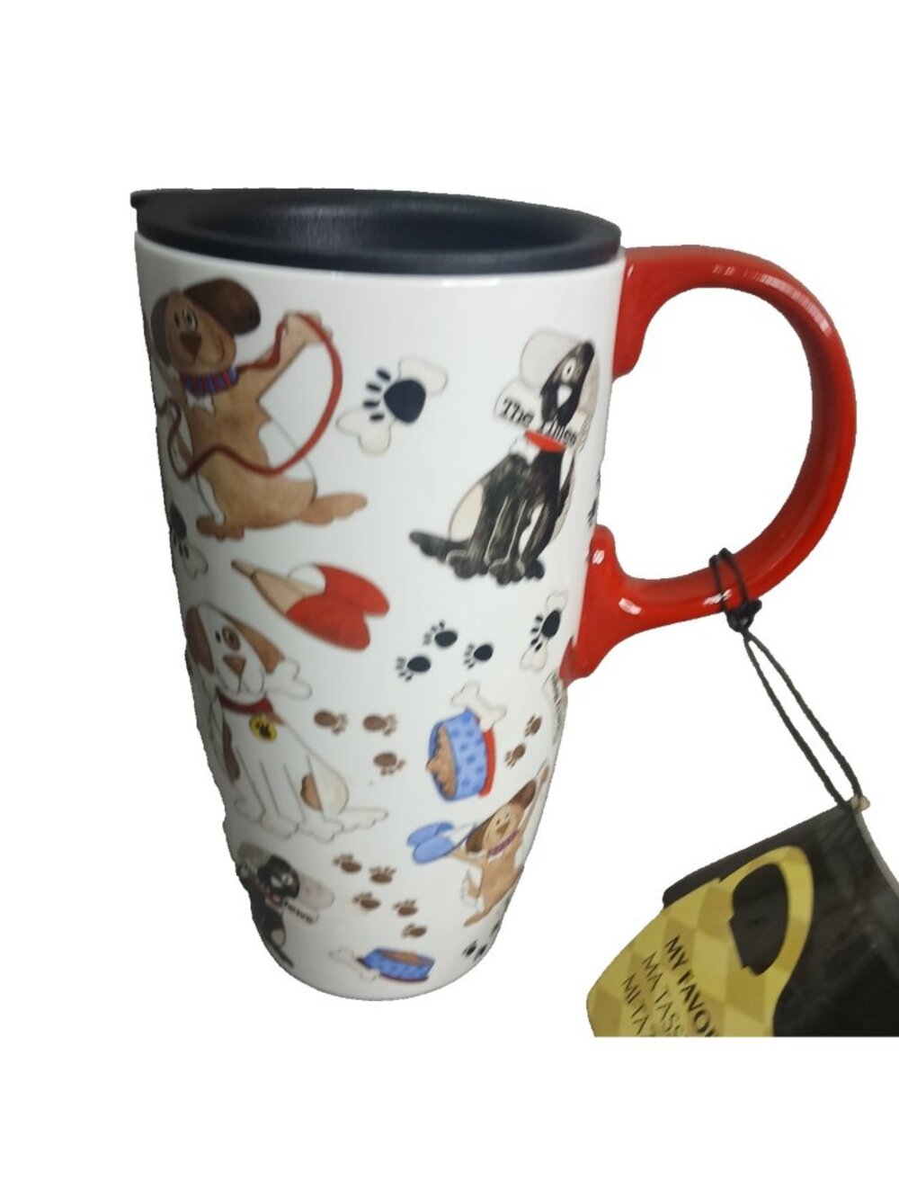 Cypress Latte Cup Lidded Tall Coffee Mug Dogs Puppie Paw Prints Ceramic